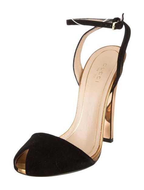 gucci suede black heels|Gucci heels black and gold.